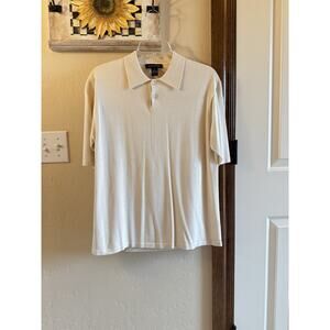 Vintage Harold’s Medium Silk Cotton Blend Collared Shirt Cream Button Front